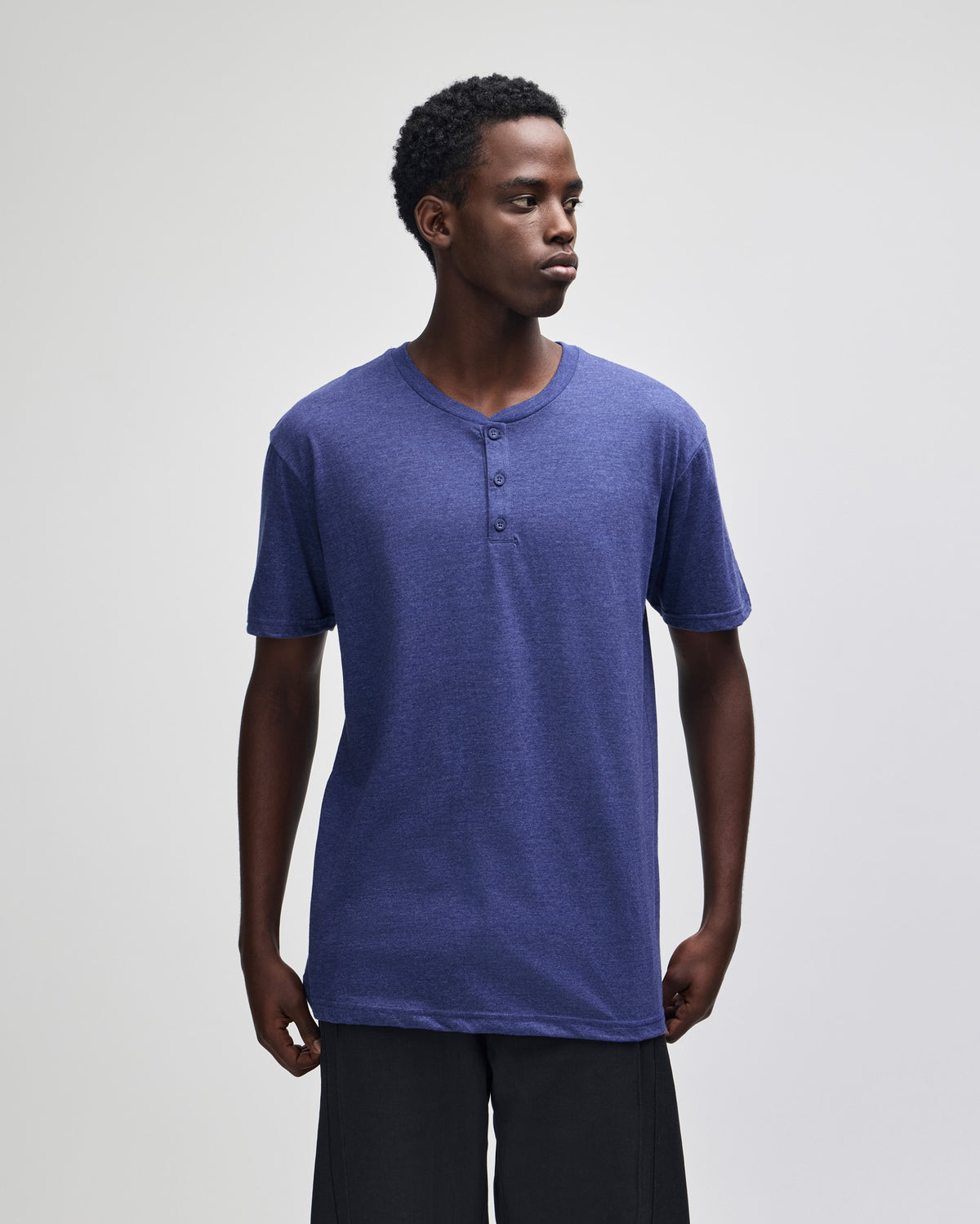 American Apparel CVC Unisex Henley T-shirt - Heather Indigo