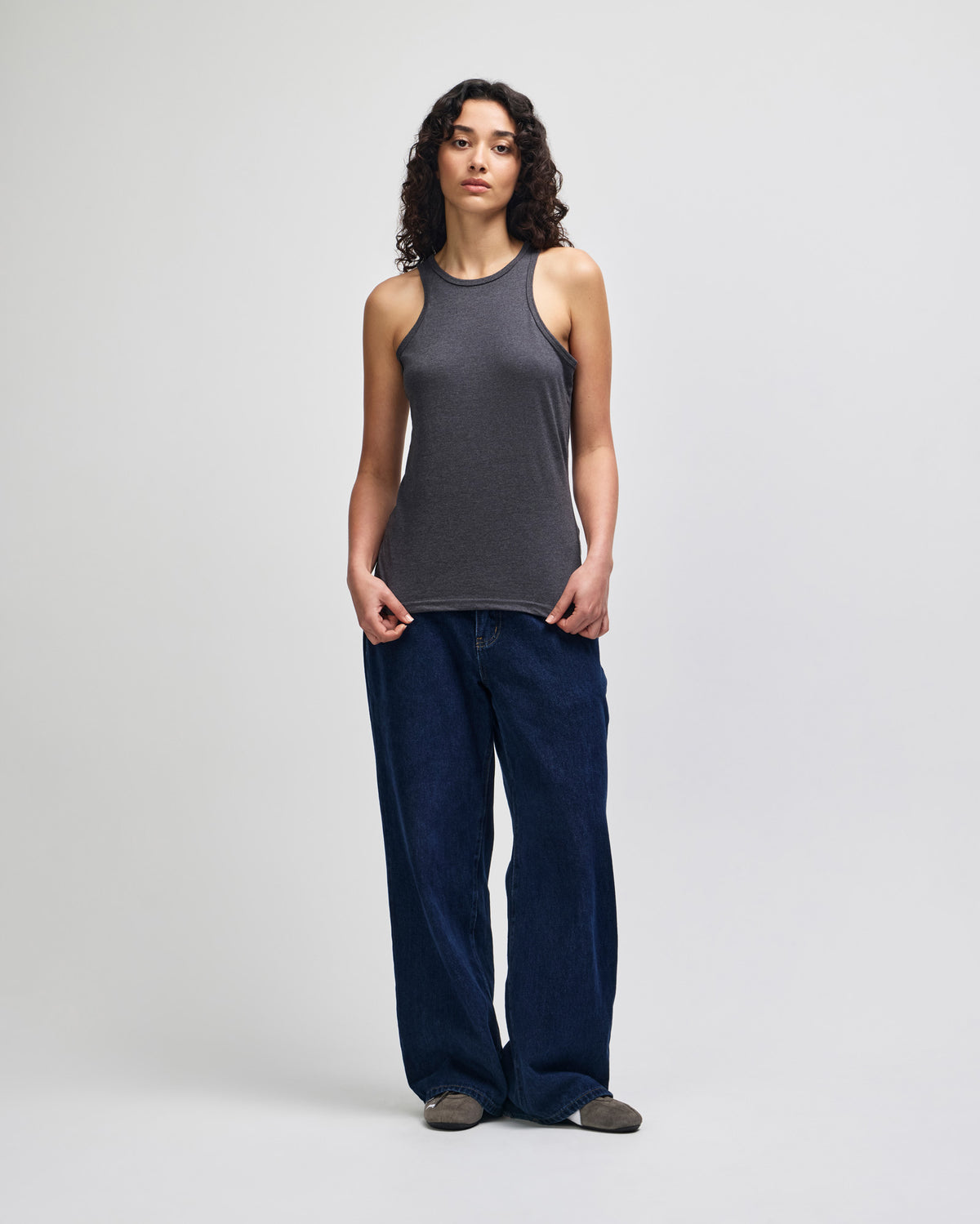 American Apparel CVC Womens Racerneck Tank - Heather Charcoal
