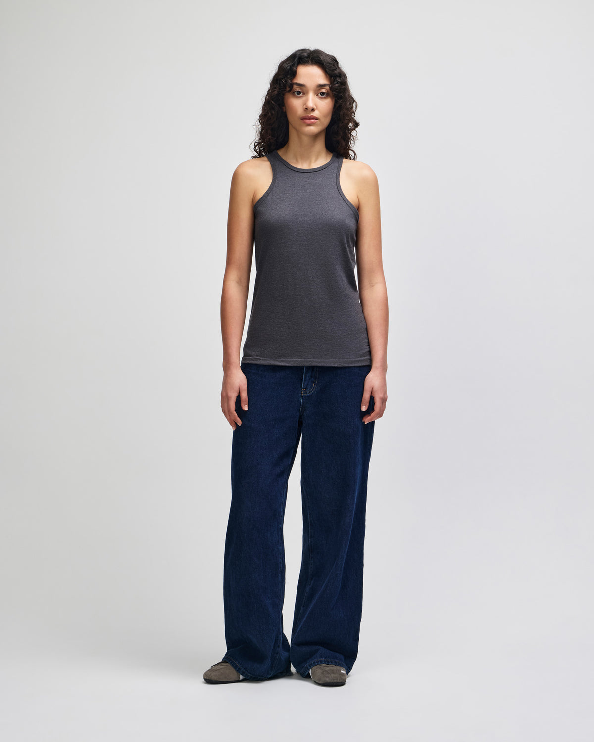 American Apparel CVC Womens Racerneck Tank - Heather Charcoal