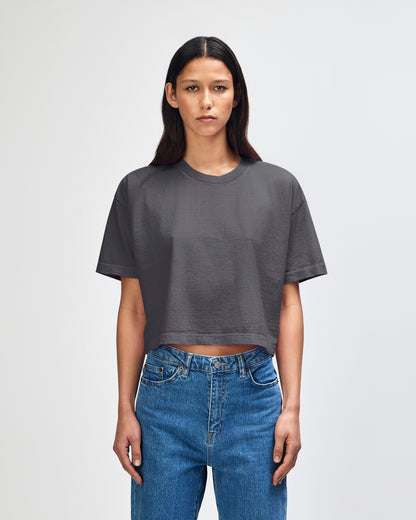 American Apparel Heavyweight Cotton Women's Garment Dyed Crop Boxy T-Shirt - Faded Black