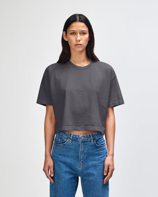 American Apparel Heavyweight Cotton Women's Garment Dyed Crop Boxy T-Shirt - Faded Black