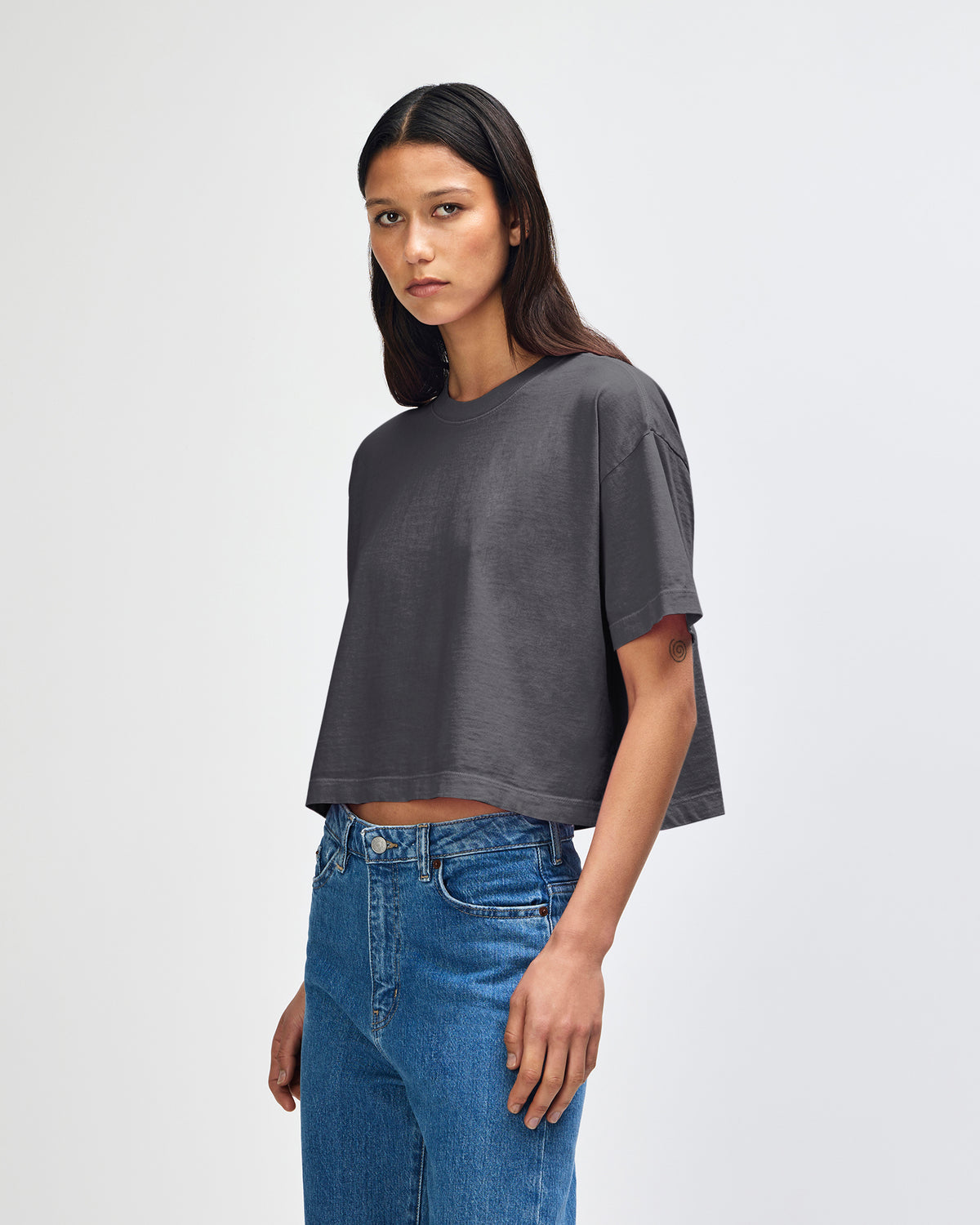 American Apparel Heavyweight Cotton Women's Garment Dyed Crop Boxy T-Shirt - Faded Black