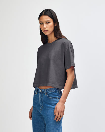 American Apparel Heavyweight Cotton Women's Garment Dyed Crop Boxy T-Shirt - Faded Black