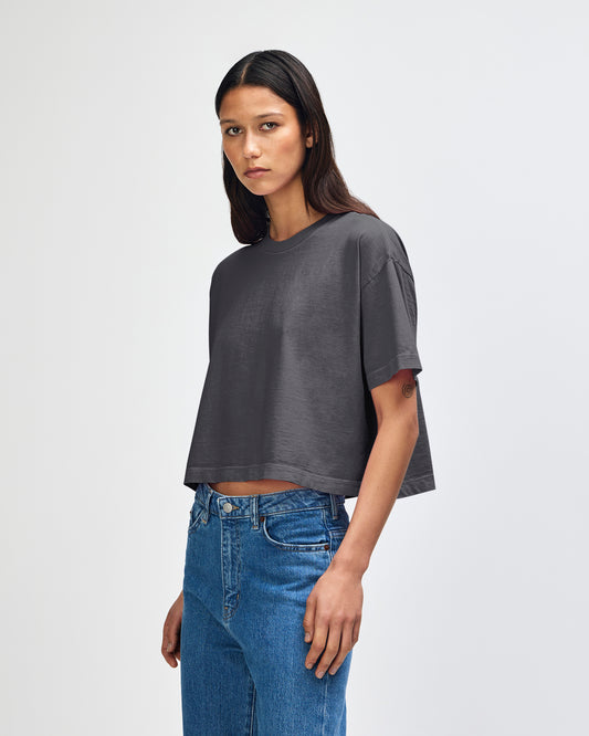 American Apparel Heavyweight Cotton Women's Garment Dyed Crop Boxy T-Shirt - Faded Black