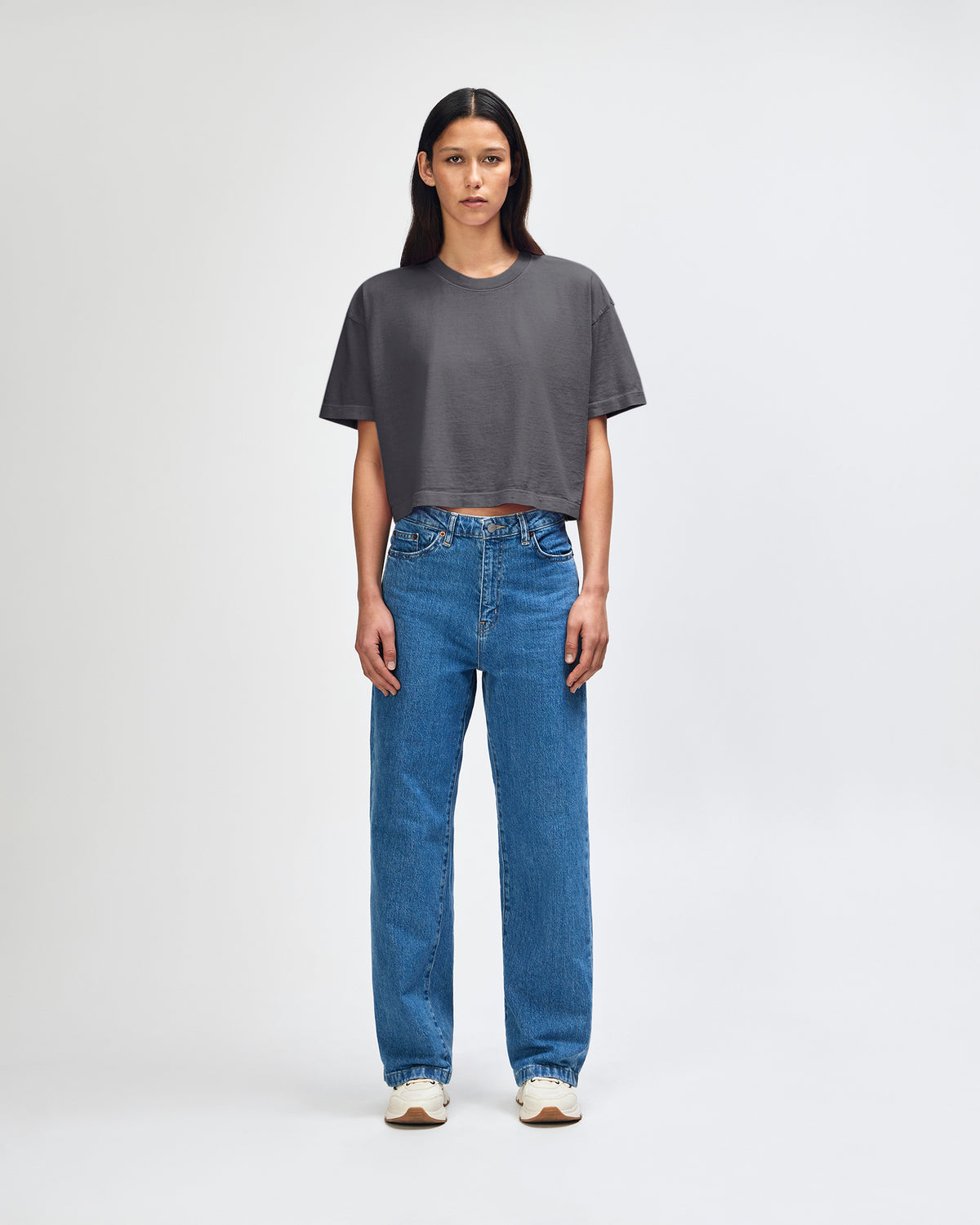 American Apparel Heavyweight Cotton Women's Garment Dyed Crop Boxy T-Shirt - Faded Black