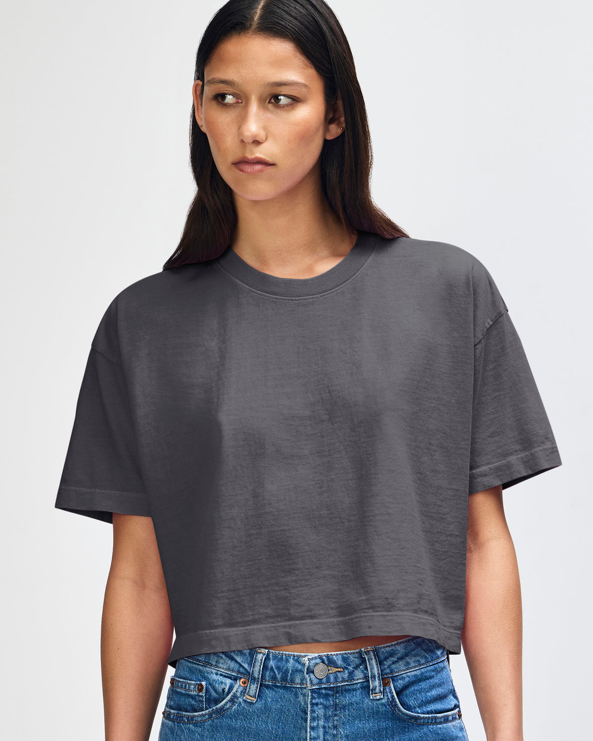 American Apparel Heavyweight Cotton Women's Garment Dyed Crop Boxy T-Shirt - Faded Black