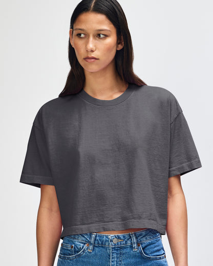 American Apparel Heavyweight Cotton Women's Garment Dyed Crop Boxy T-Shirt - Faded Black
