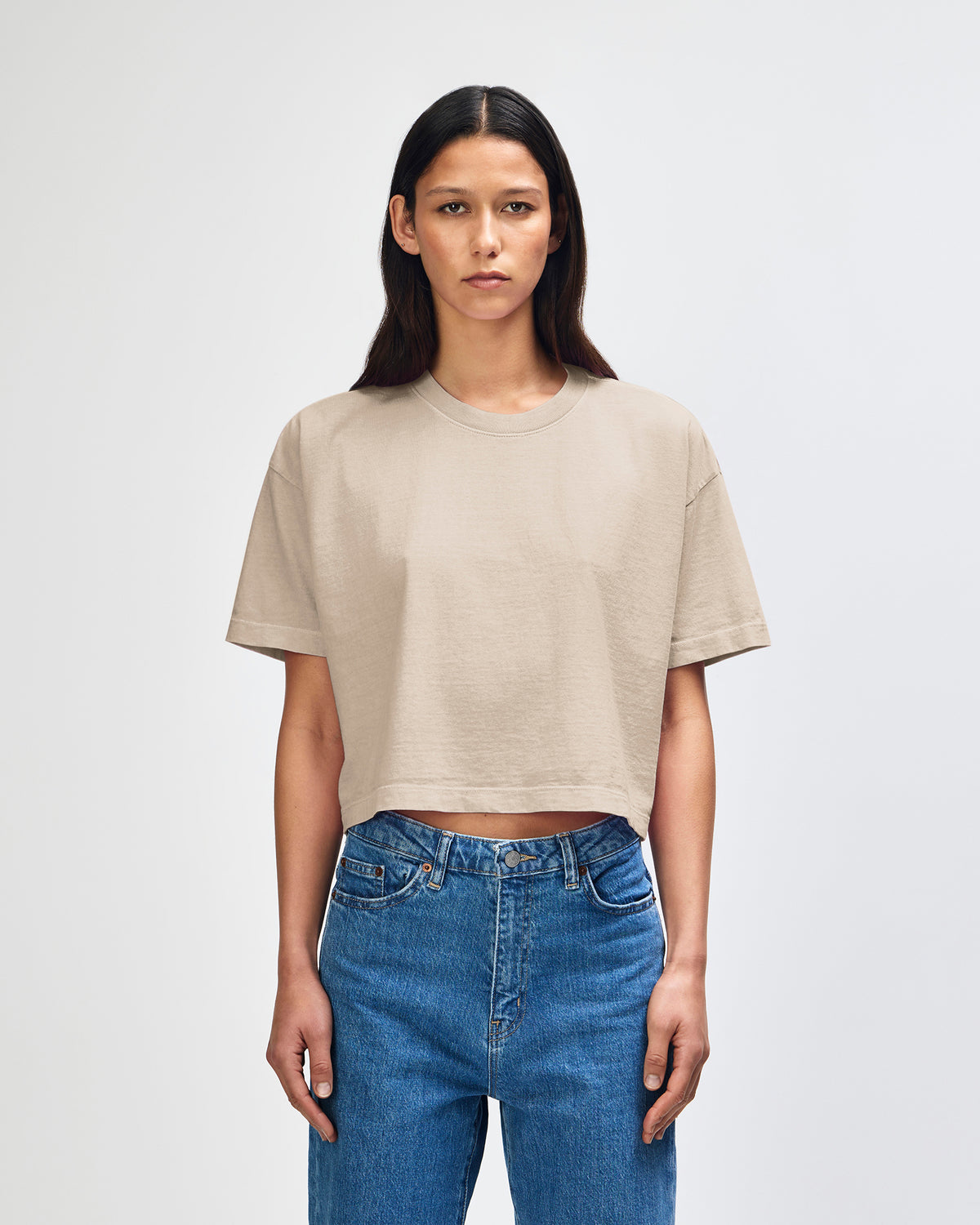American Apparel Heavyweight Cotton Women's Garment Dyed Crop Boxy T-Shirt - Faded Bone
