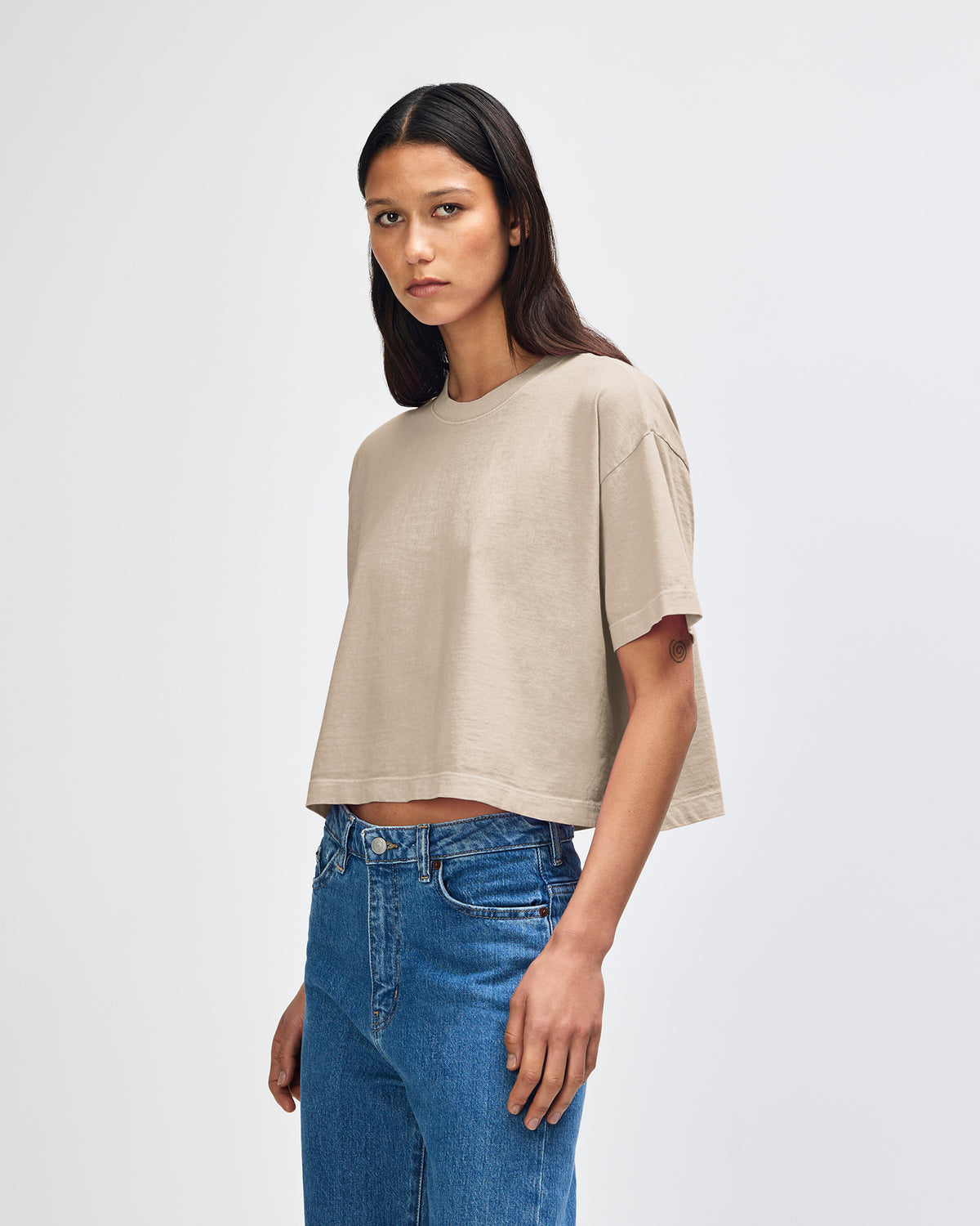 American Apparel Heavyweight Cotton Women's Garment Dyed Crop Boxy T-Shirt - Faded Bone