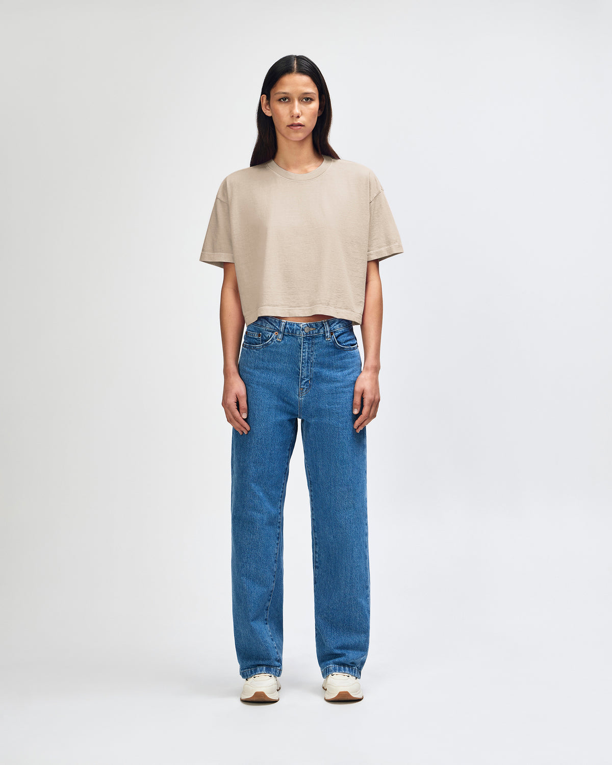 American Apparel Heavyweight Cotton Women's Garment Dyed Crop Boxy T-Shirt - Faded Bone