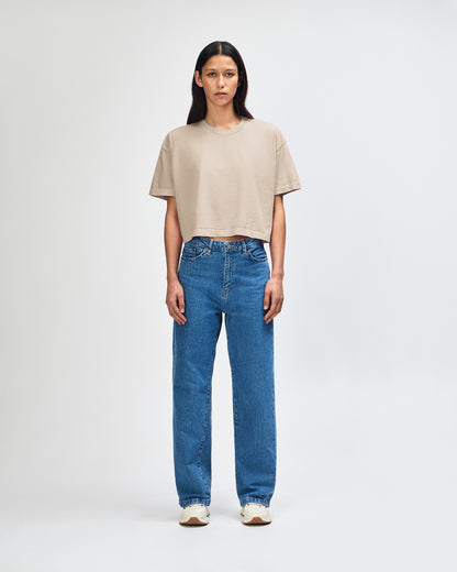 American Apparel Heavyweight Cotton Women's Garment Dyed Crop Boxy T-Shirt - Faded Bone