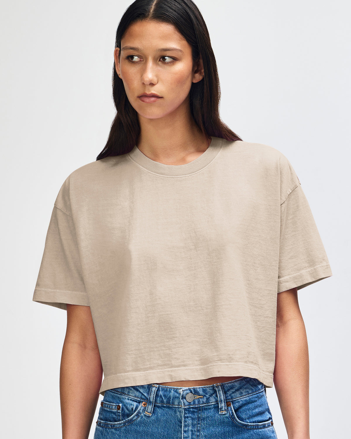 American Apparel Heavyweight Cotton Women's Garment Dyed Crop Boxy T-Shirt - Faded Bone