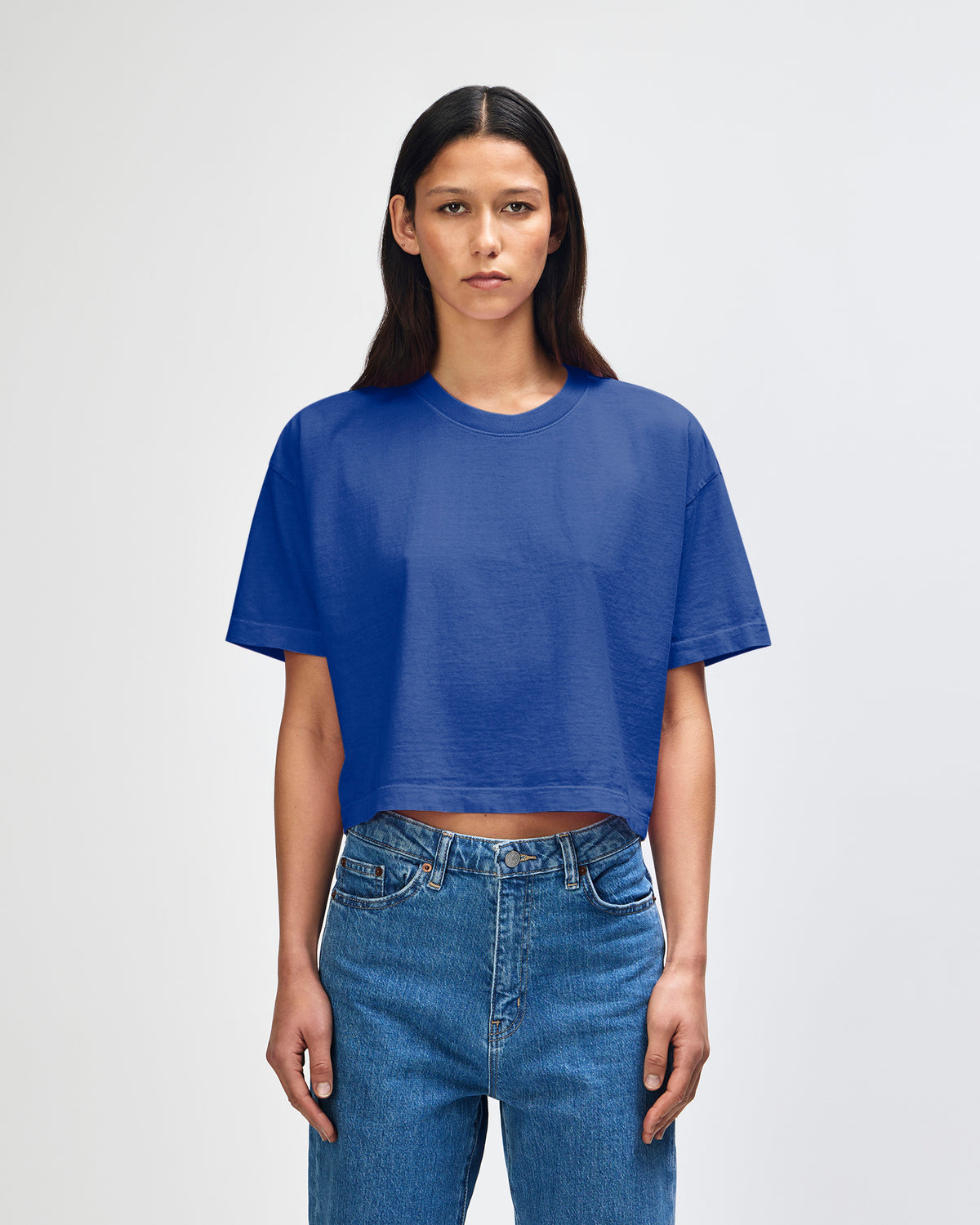 American Apparel Heavyweight Cotton Women's Garment Dyed Crop Boxy T-Shirt - Faded Lapis