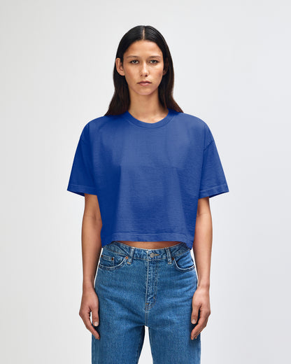American Apparel Heavyweight Cotton Women's Garment Dyed Crop Boxy T-Shirt - Faded Lapis
