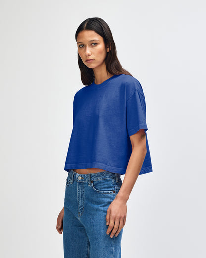 American Apparel Heavyweight Cotton Women's Garment Dyed Crop Boxy T-Shirt - Faded Lapis