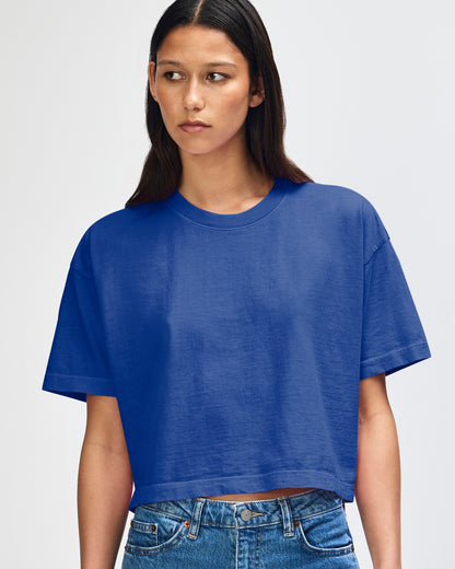 American Apparel Heavyweight Cotton Women's Garment Dyed Crop Boxy T-Shirt - Faded Lapis