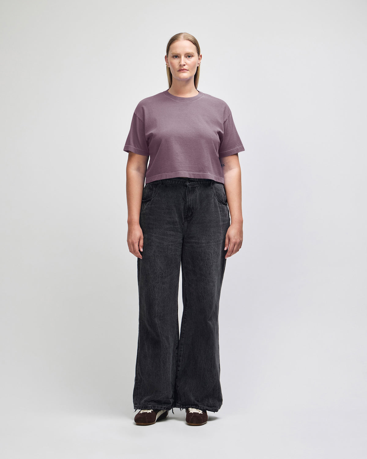 American Apparel Heavyweight Cotton Women's Garment Dyed Crop Boxy T-Shirt - Faded Smokey Violet