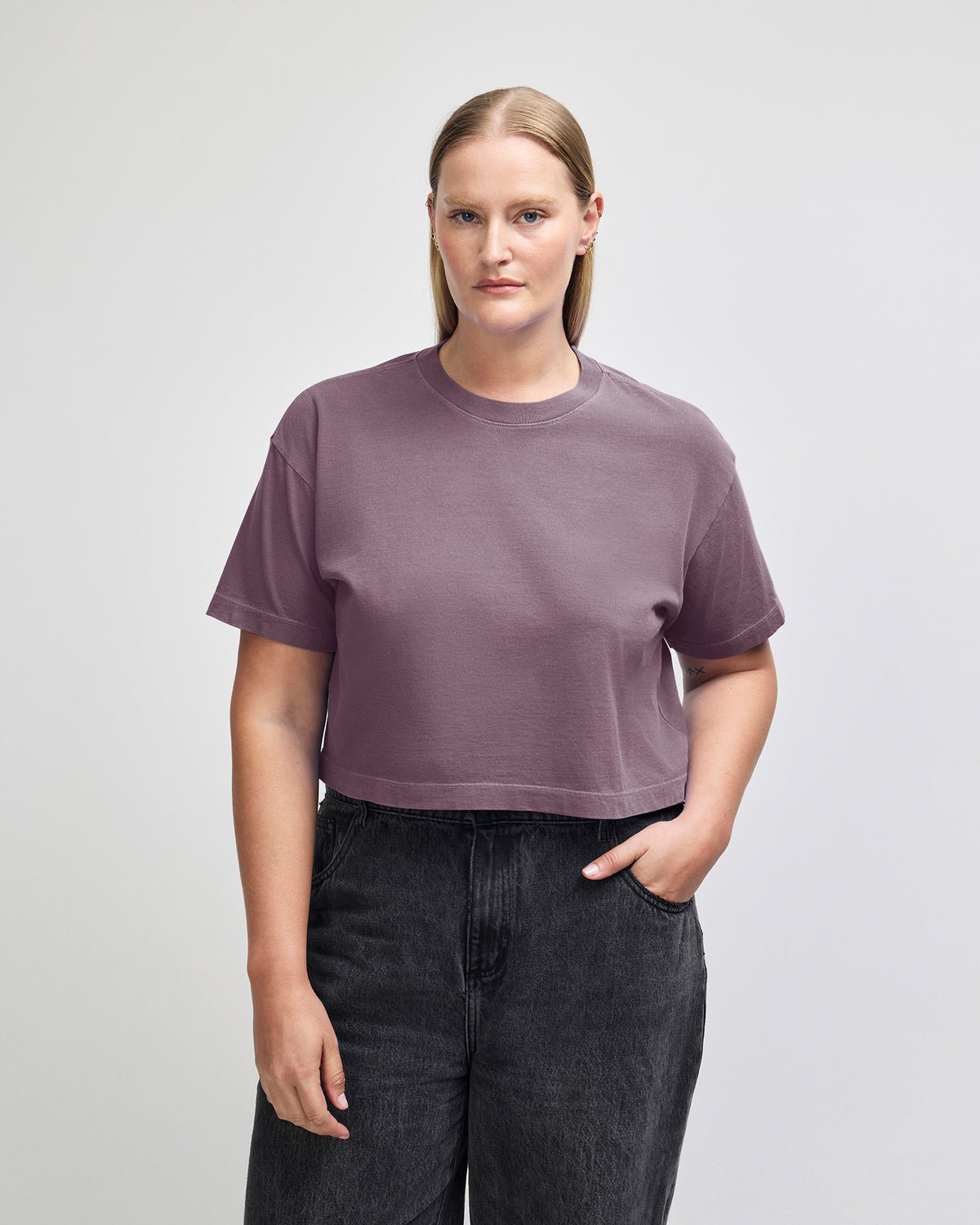 American Apparel Heavyweight Cotton Women's Garment Dyed Crop Boxy T-Shirt - Faded Smokey Violet