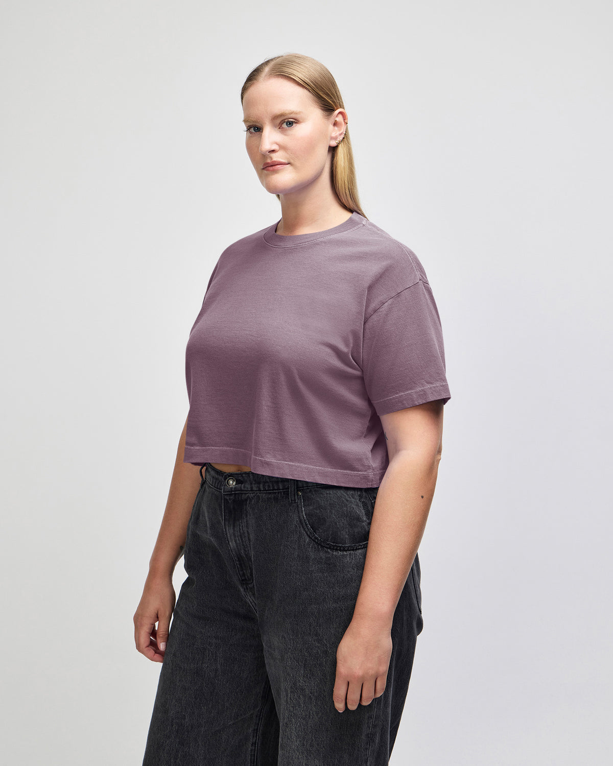 American Apparel Heavyweight Cotton Women's Garment Dyed Crop Boxy T-Shirt - Faded Smokey Violet