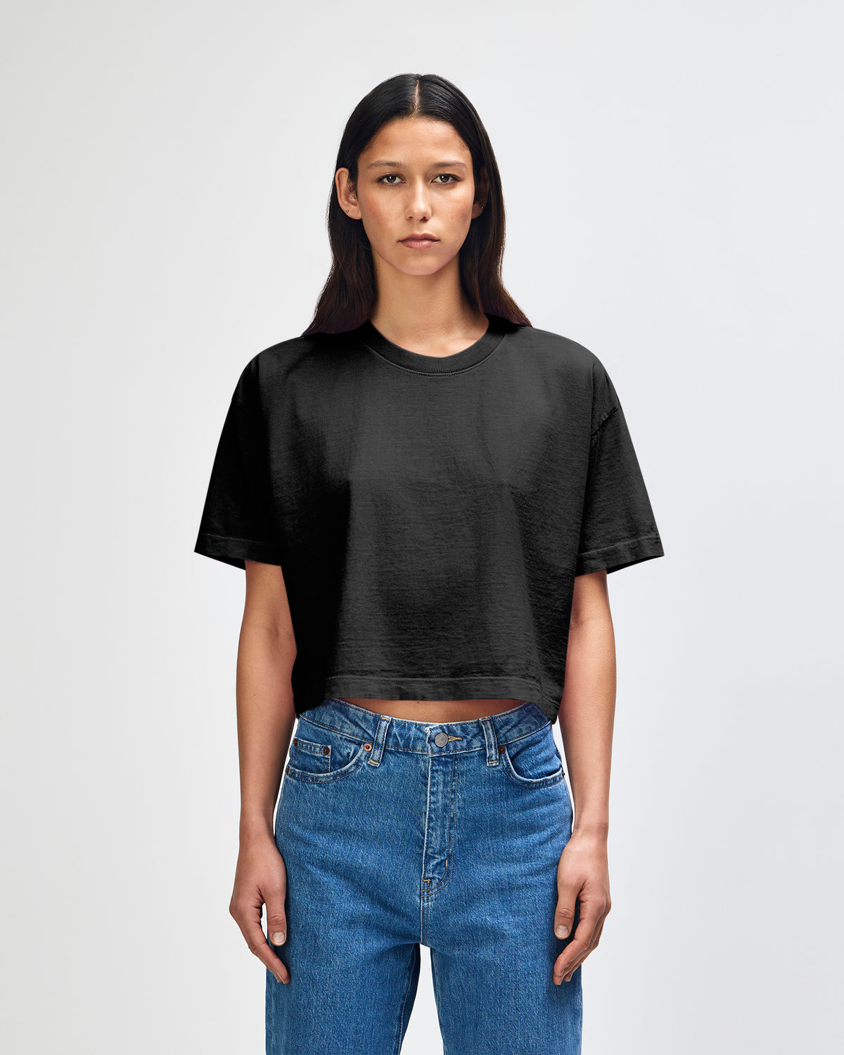 American Apparel Heavyweight Cotton Women's Garment Dyed Crop Boxy T-Shirt - True Black