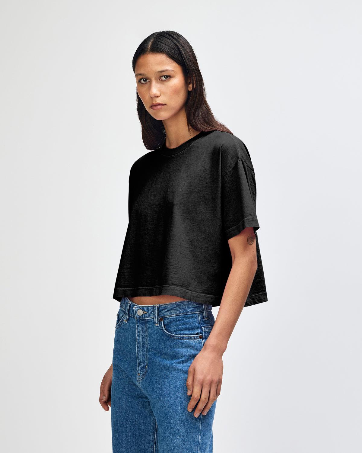 American Apparel Heavyweight Cotton Women's Garment Dyed Crop Boxy T-Shirt - True Black