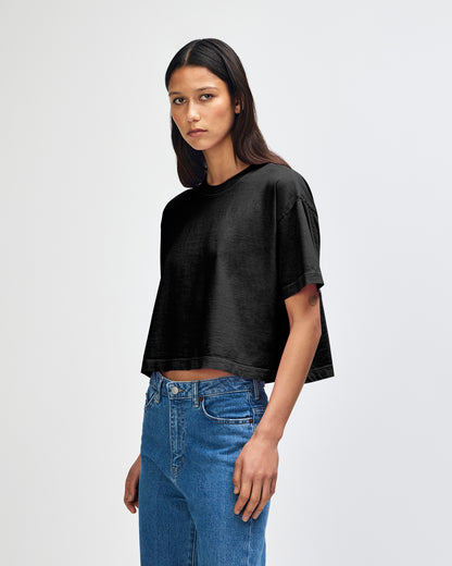 American Apparel Heavyweight Cotton Women's Garment Dyed Crop Boxy T-Shirt - True Black