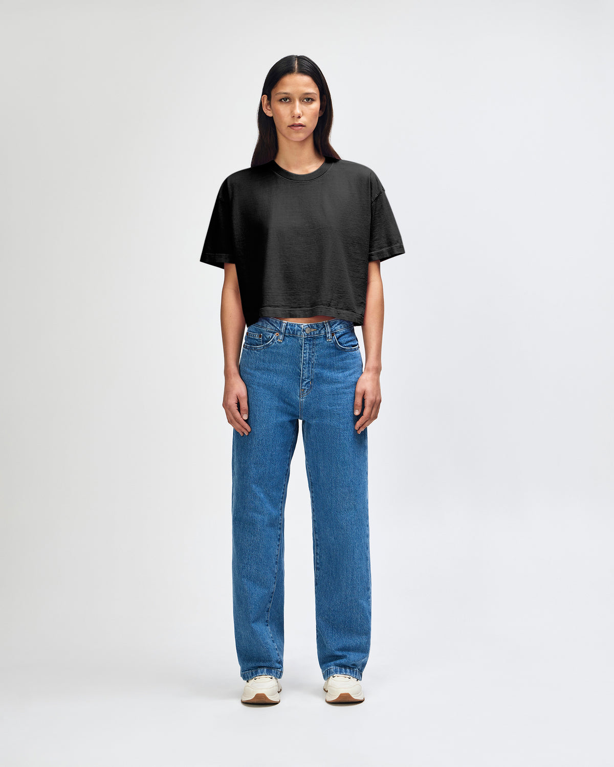 American Apparel Heavyweight Cotton Women's Garment Dyed Crop Boxy T-Shirt - True Black