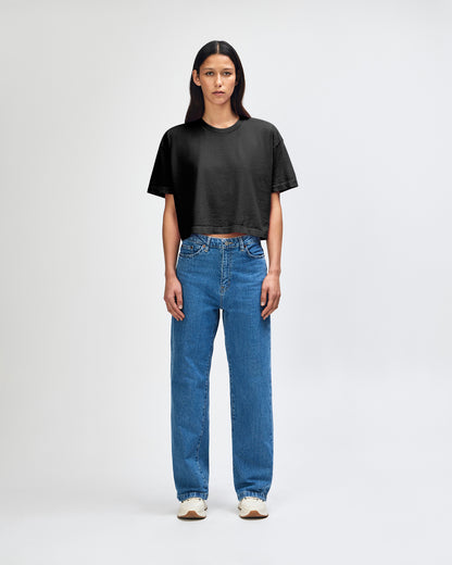 American Apparel Heavyweight Cotton Women's Garment Dyed Crop Boxy T-Shirt - True Black