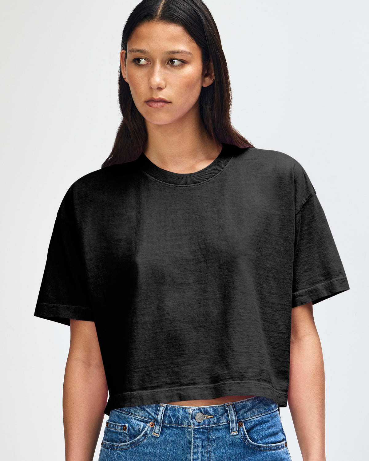 American Apparel Heavyweight Cotton Women's Garment Dyed Crop Boxy T-Shirt - True Black