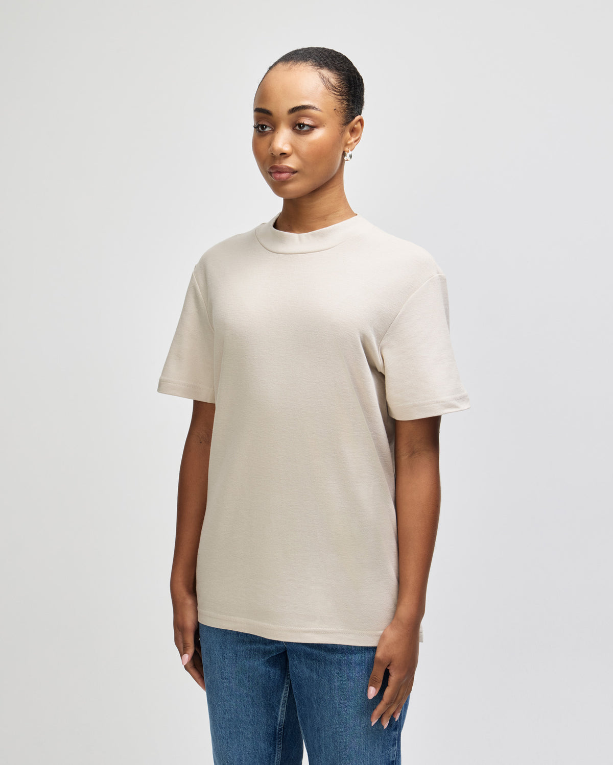 American Apparel Unisex Pique Mockneck T-shirt - Bone