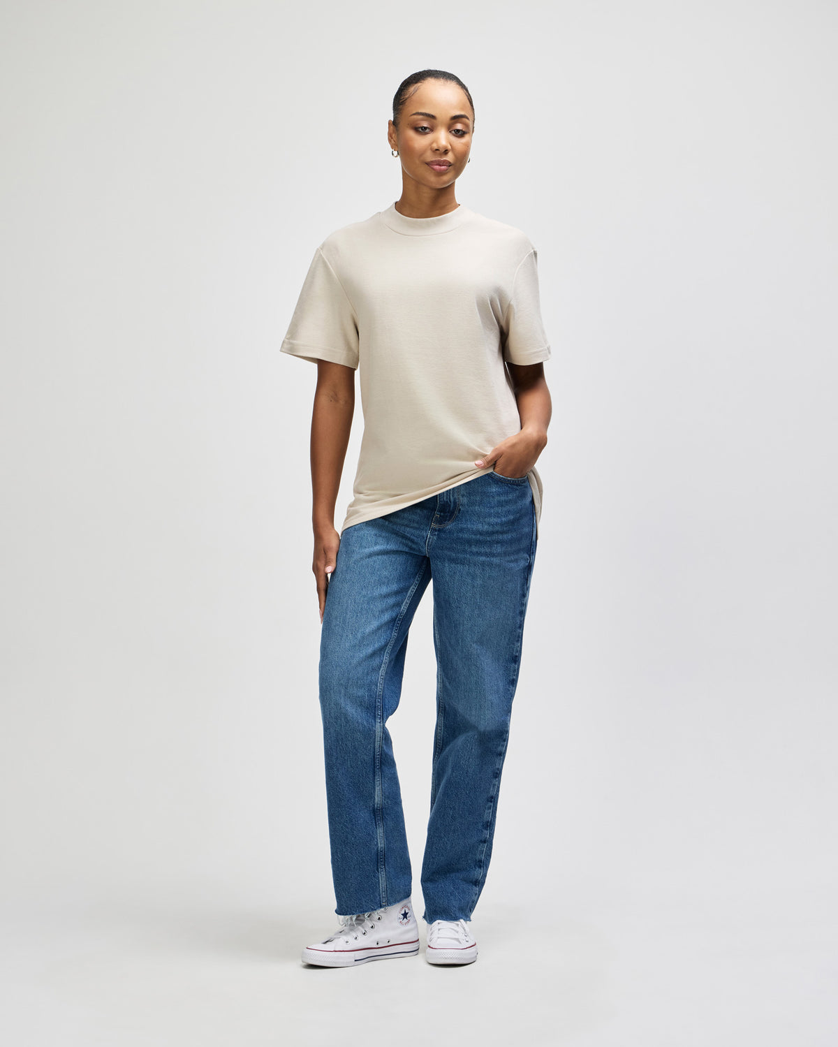 American Apparel Unisex Pique Mockneck T-shirt - Bone