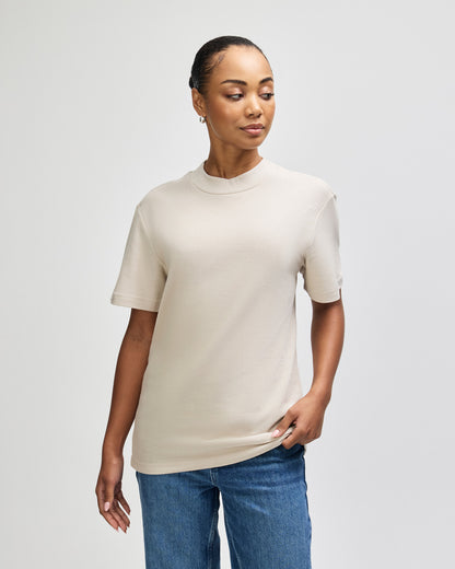 American Apparel Unisex Pique Mockneck T-shirt - Bone