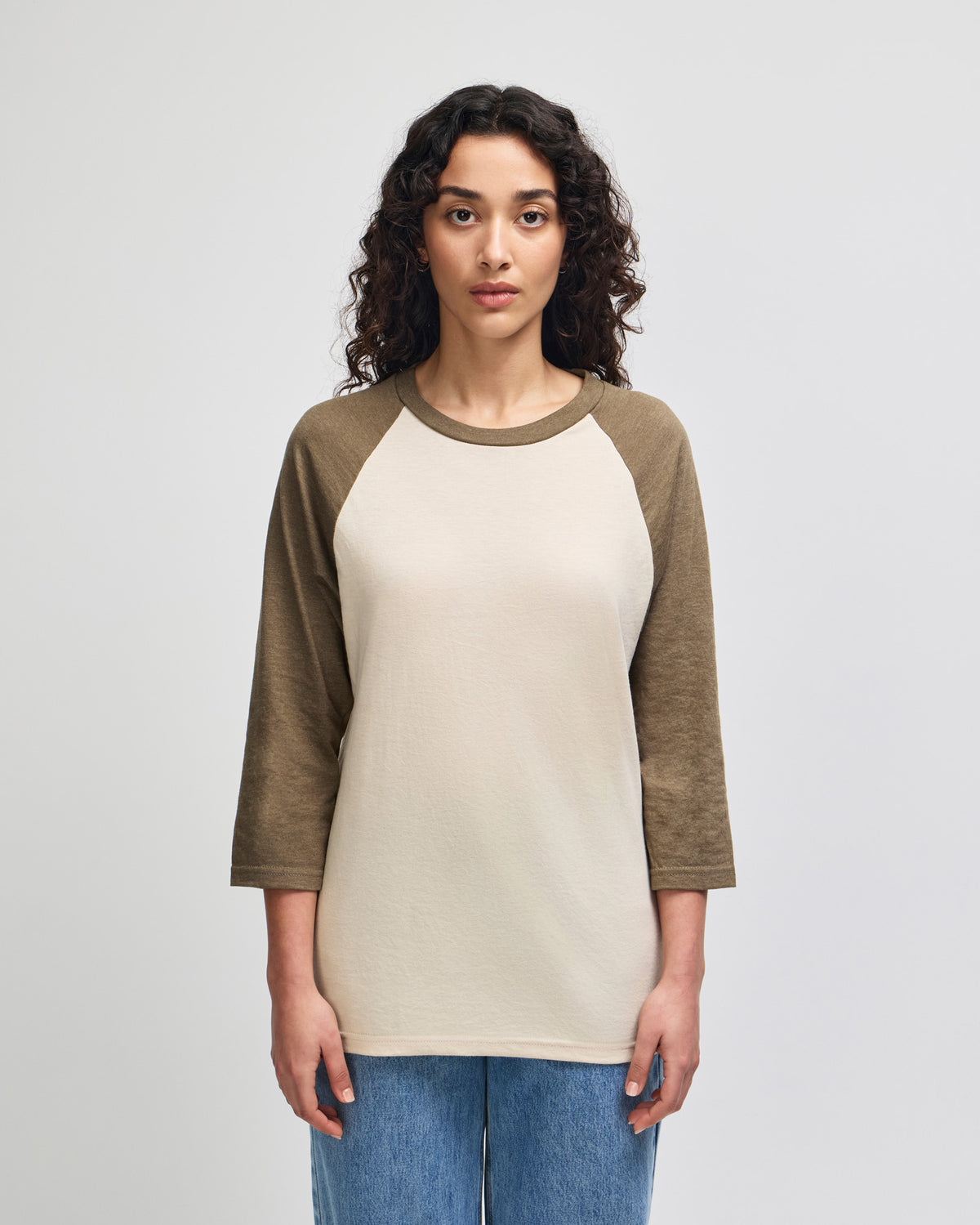 American Apparel CVC Unisex Raglan T-shirt - Heather Bone/heather Army