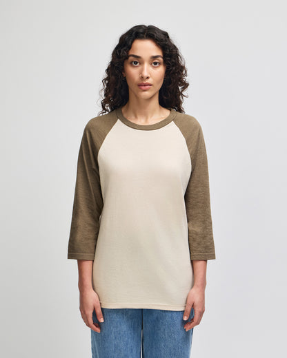 American Apparel CVC Unisex Raglan T-shirt - Heather Bone/heather Army
