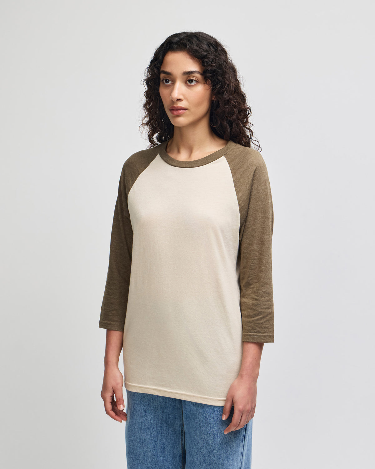 American Apparel CVC Unisex Raglan T-shirt - Heather Bone/heather Army