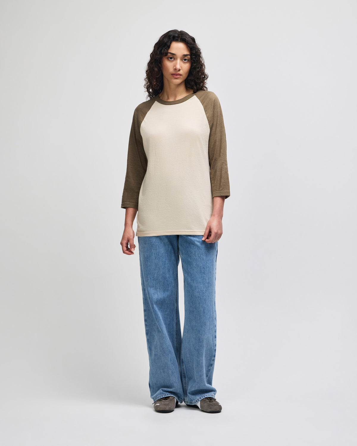 American Apparel CVC Unisex Raglan T-shirt - Heather Bone/heather Army