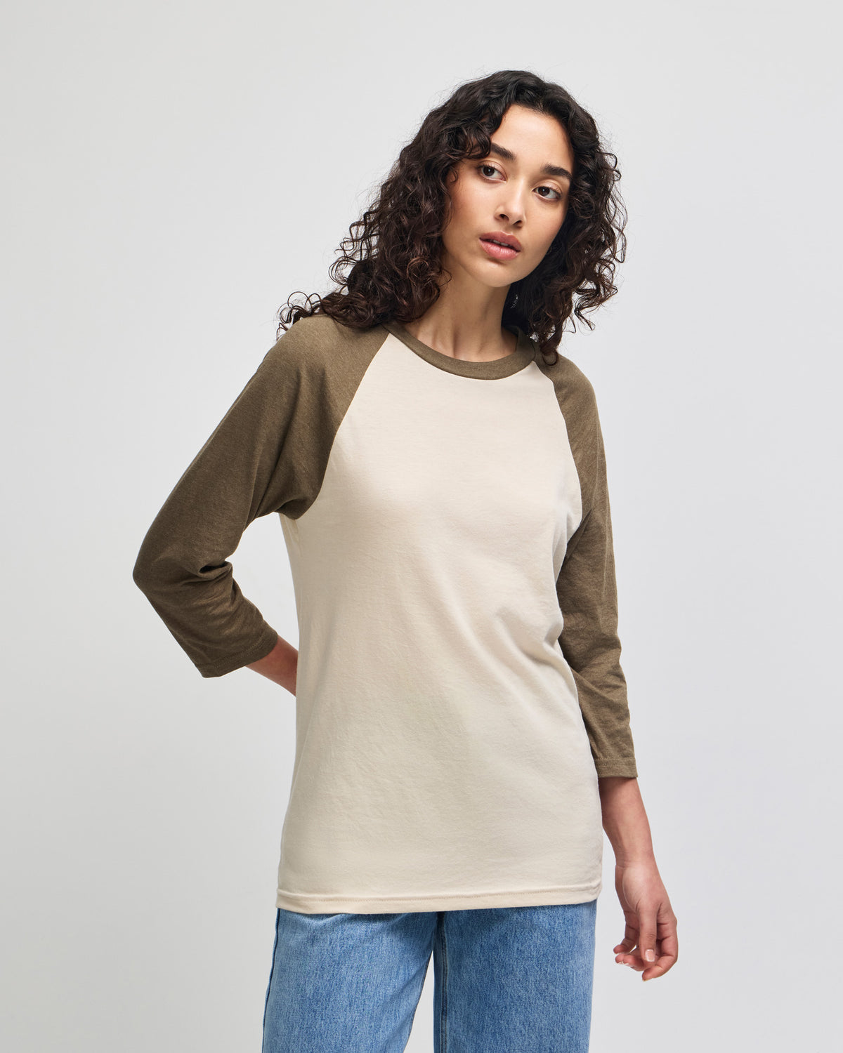 American Apparel CVC Unisex Raglan T-shirt - Heather Bone/heather Army