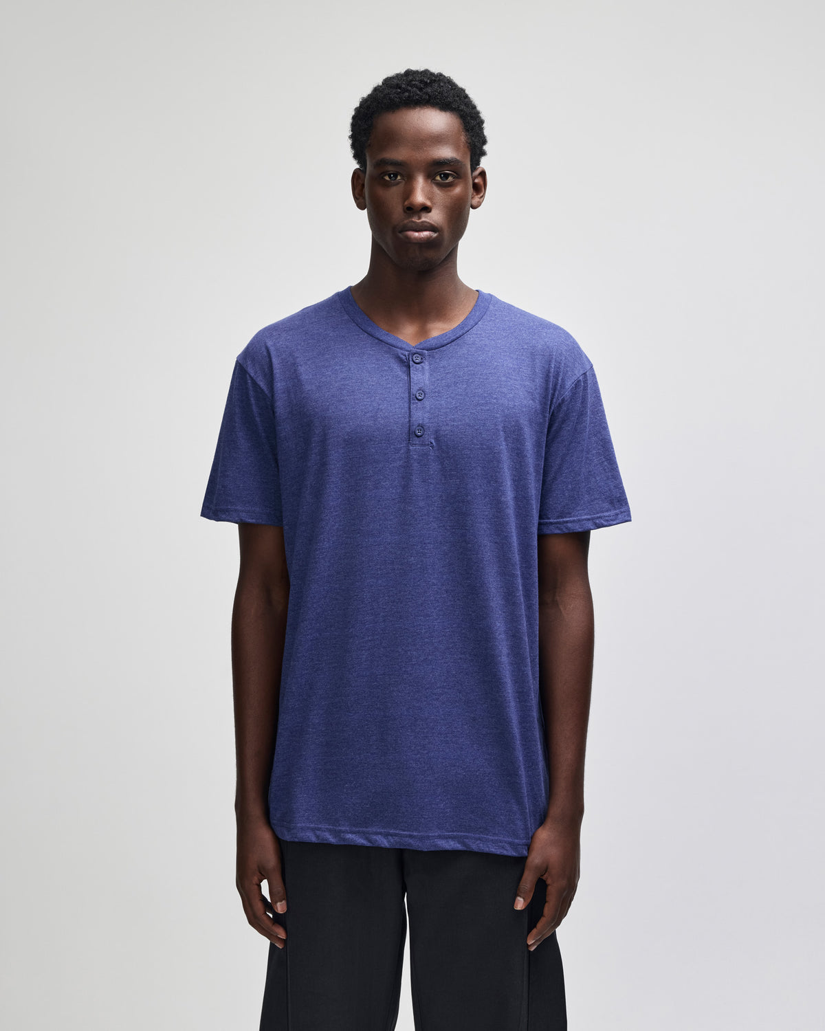 American Apparel CVC Unisex Henley T-shirt - Heather Indigo