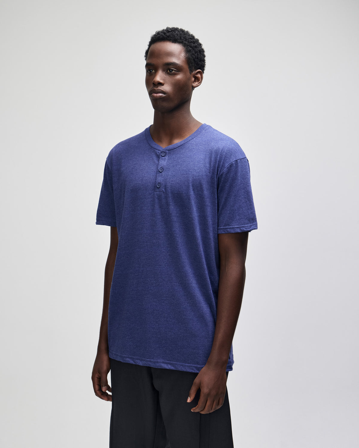 American Apparel CVC Unisex Henley T-shirt - Heather Indigo
