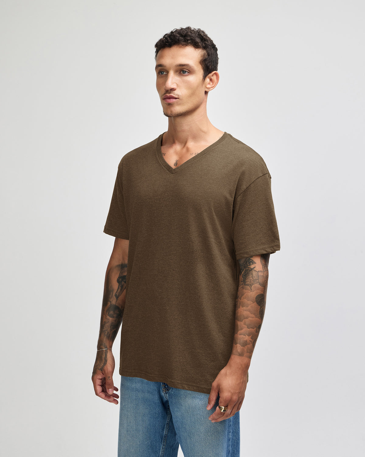 American Apparel CVC Unisex V-neck T-shirt - Heather Army