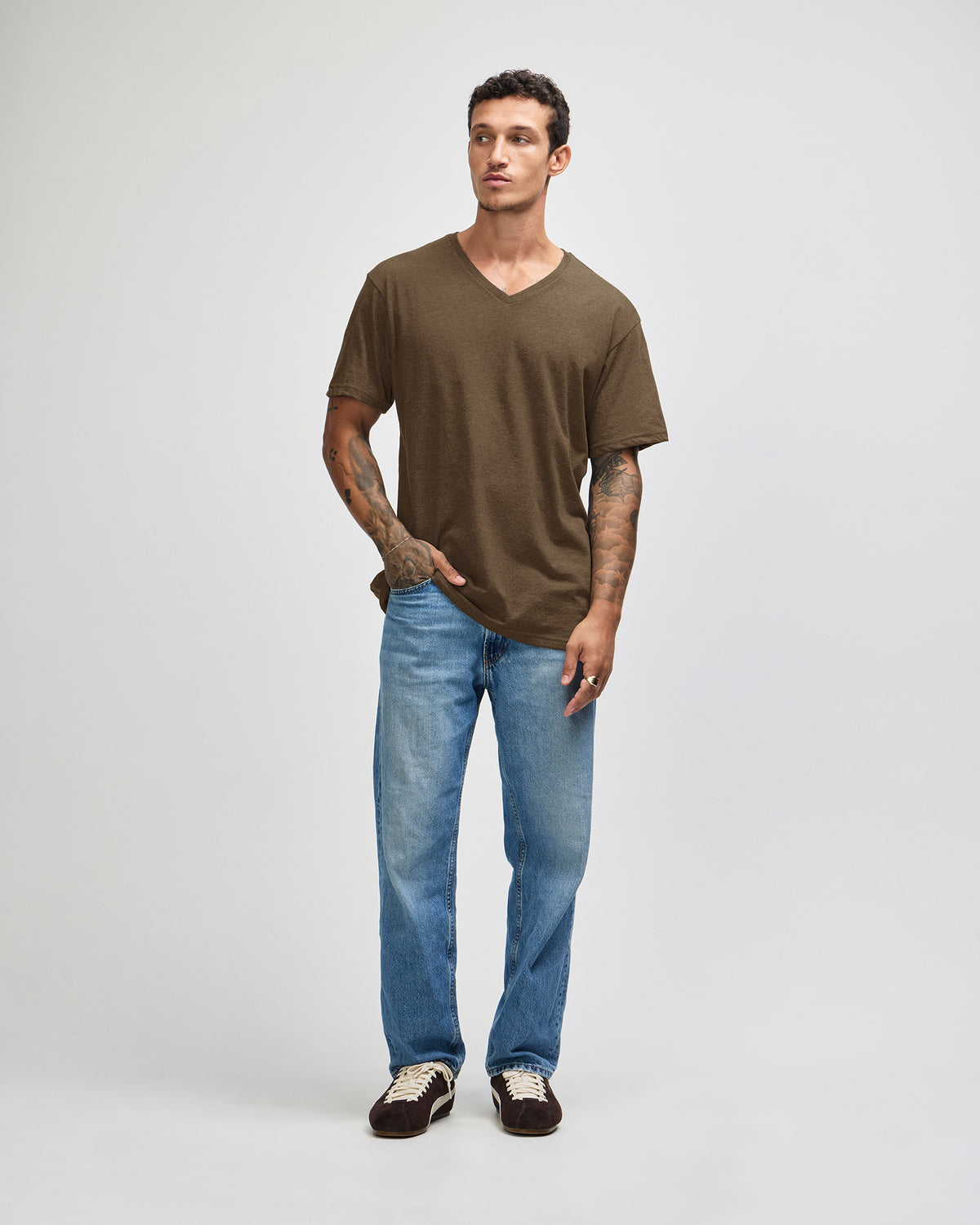 American Apparel CVC Unisex V-neck T-shirt - Heather Army
