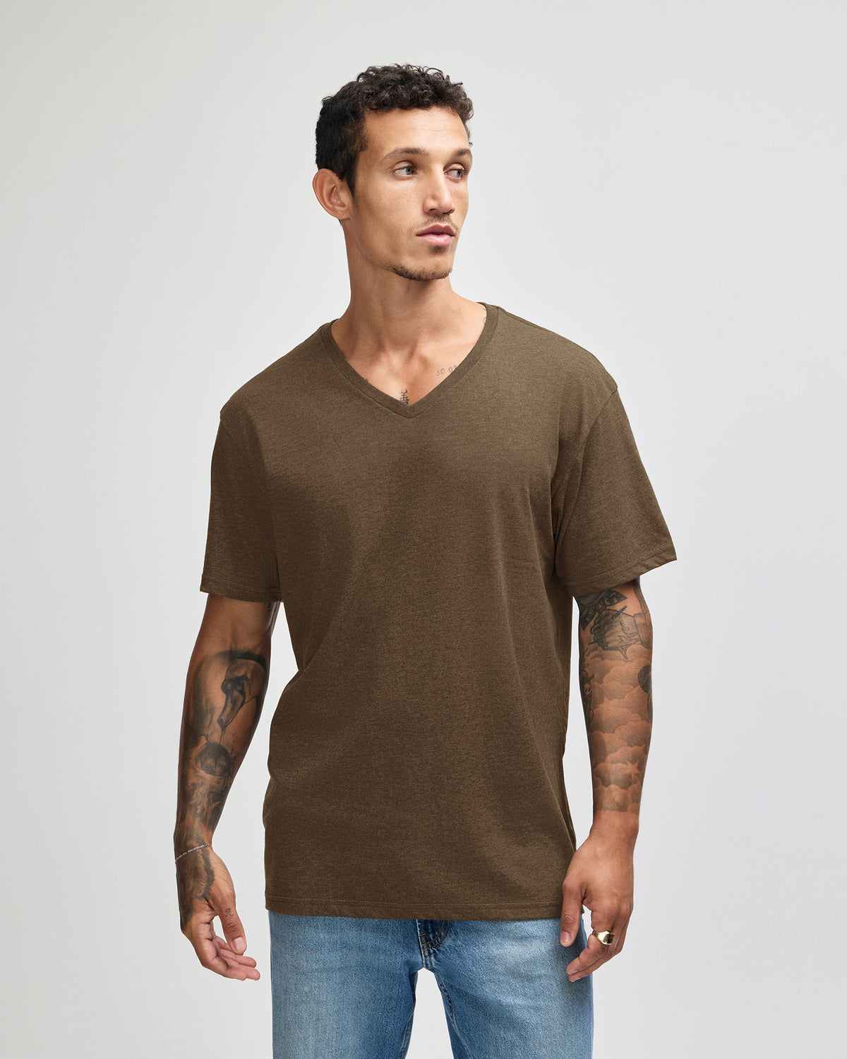 American Apparel CVC Unisex V-neck T-shirt - Heather Army