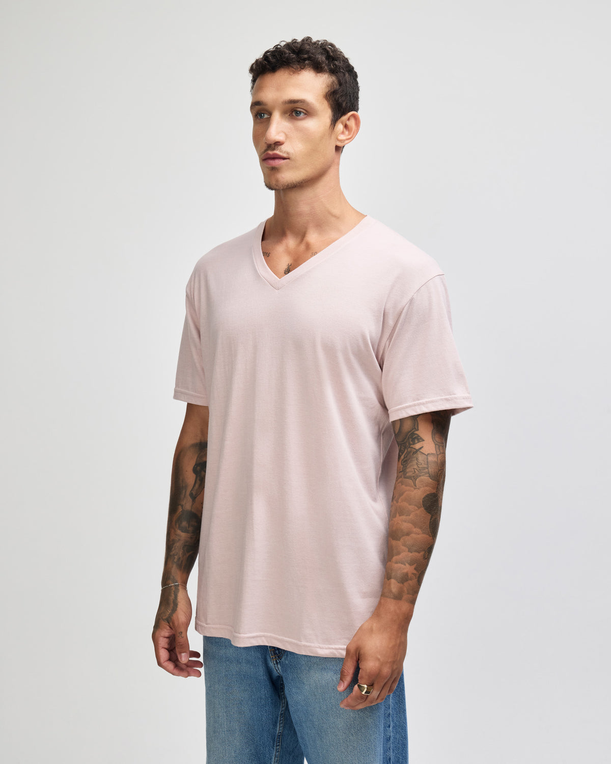 American Apparel CVC Unisex V-neck T-shirt - Heather Blush