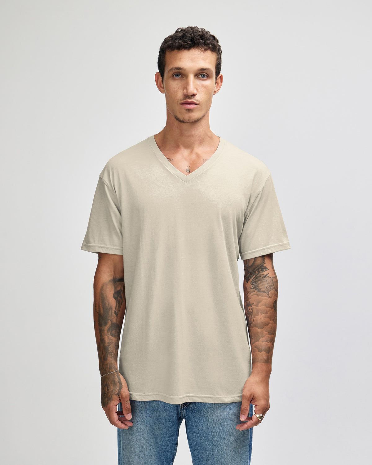 American Apparel CVC Unisex V-neck T-shirt - Heather Bone