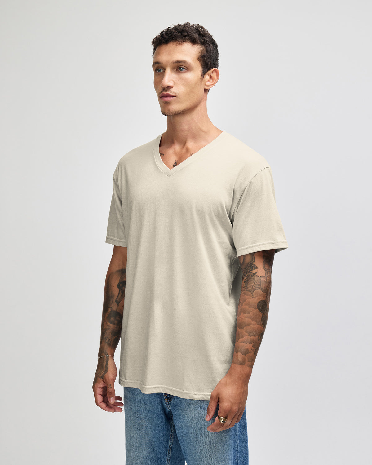 American Apparel CVC Unisex V-neck T-shirt - Heather Bone