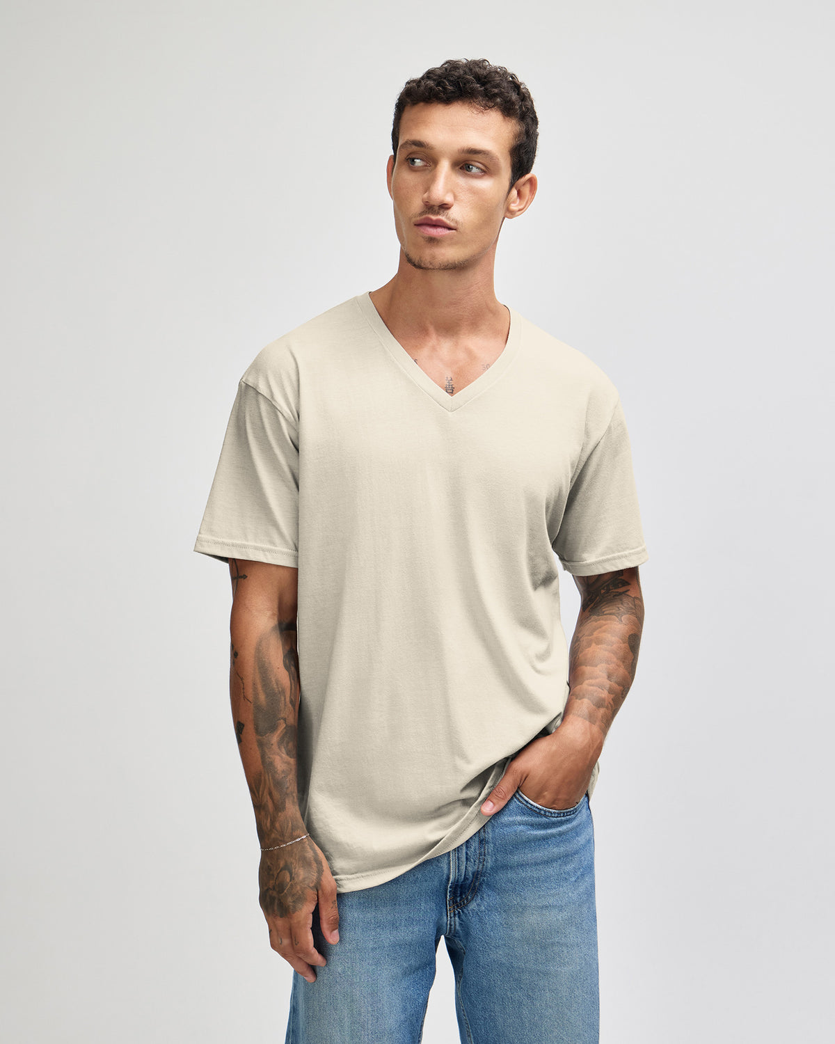 American Apparel CVC Unisex V-neck T-shirt - Heather Bone