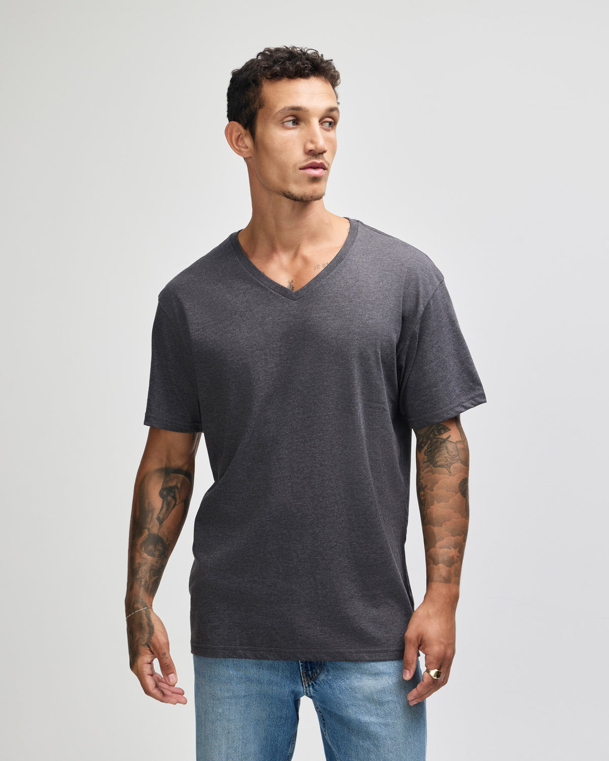 American Apparel CVC Unisex V-neck T-shirt - Heather Charcoal