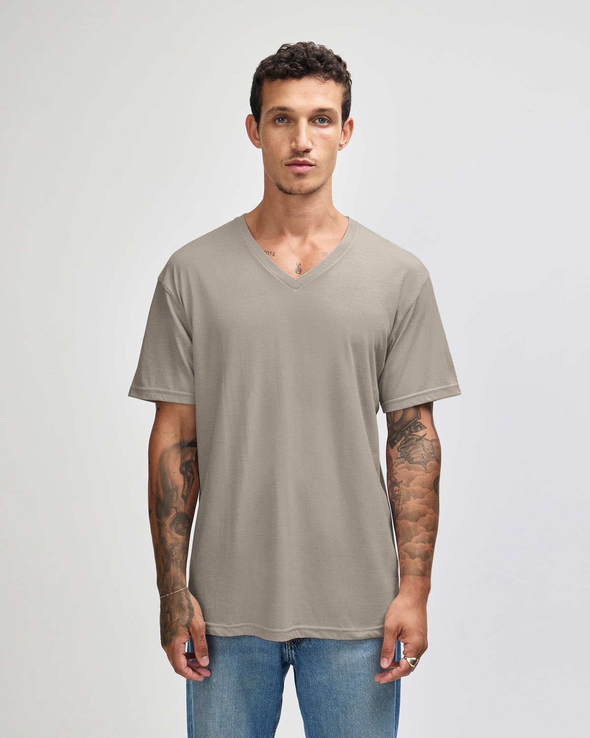 American Apparel CVC Unisex V-neck T-shirt - Heather Khaki