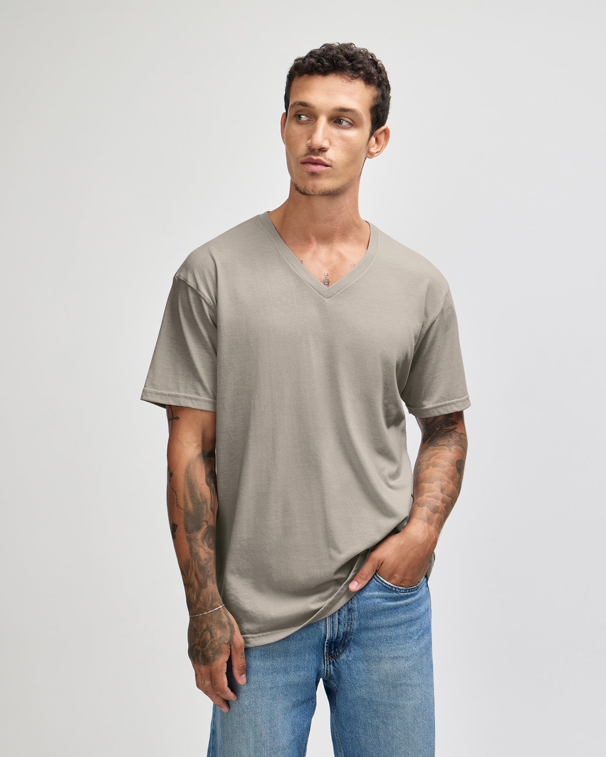 American Apparel CVC Unisex V-neck T-shirt - Heather Khaki