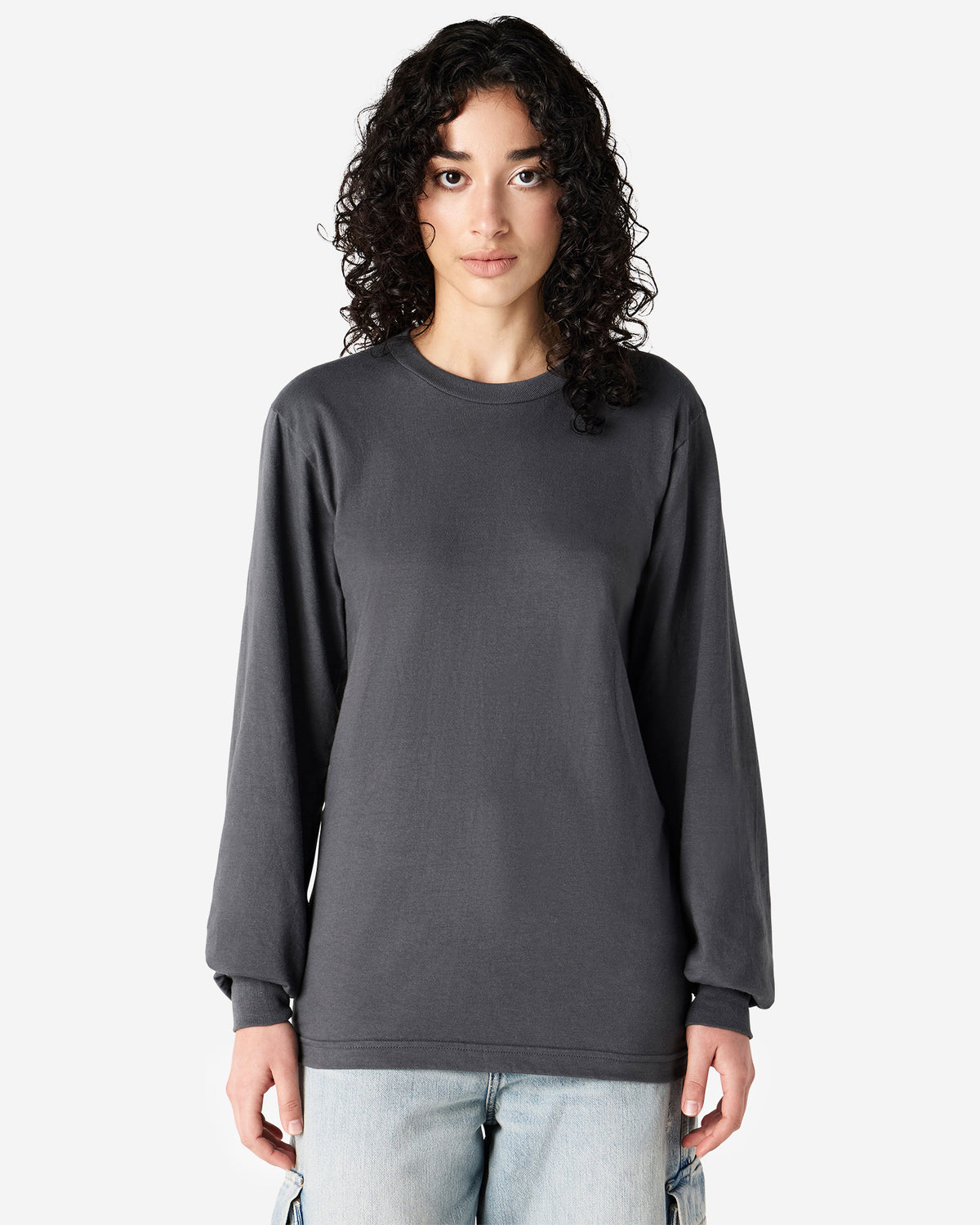 American Apparel Cotton Long Sleeve Fine Jersey T-shirt - Asphalt
